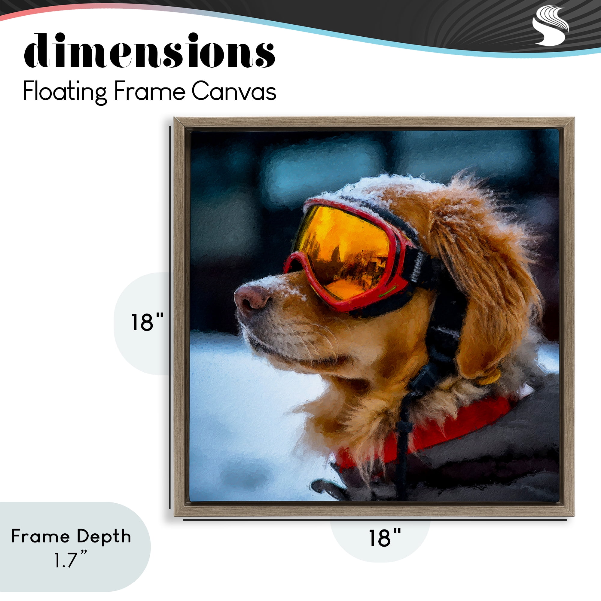 Stupell Industries Ski Goggles Dog Brown Framed Floater Canvas Wall Art, design by Sean Parnell