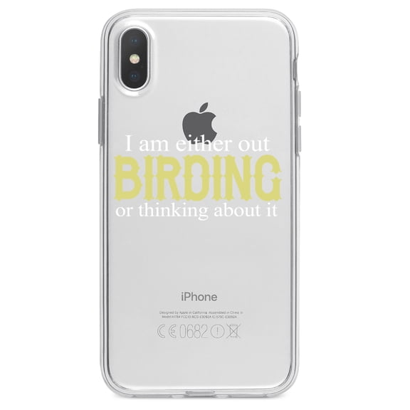 DistinctInk Clear Shockproof Hybrid Case for iPhone X / XS (5.8" Screen) - TPU Bumper Acrylic Back Tempered Glass Screen Protector - I'm Out Birding or Thinking About It