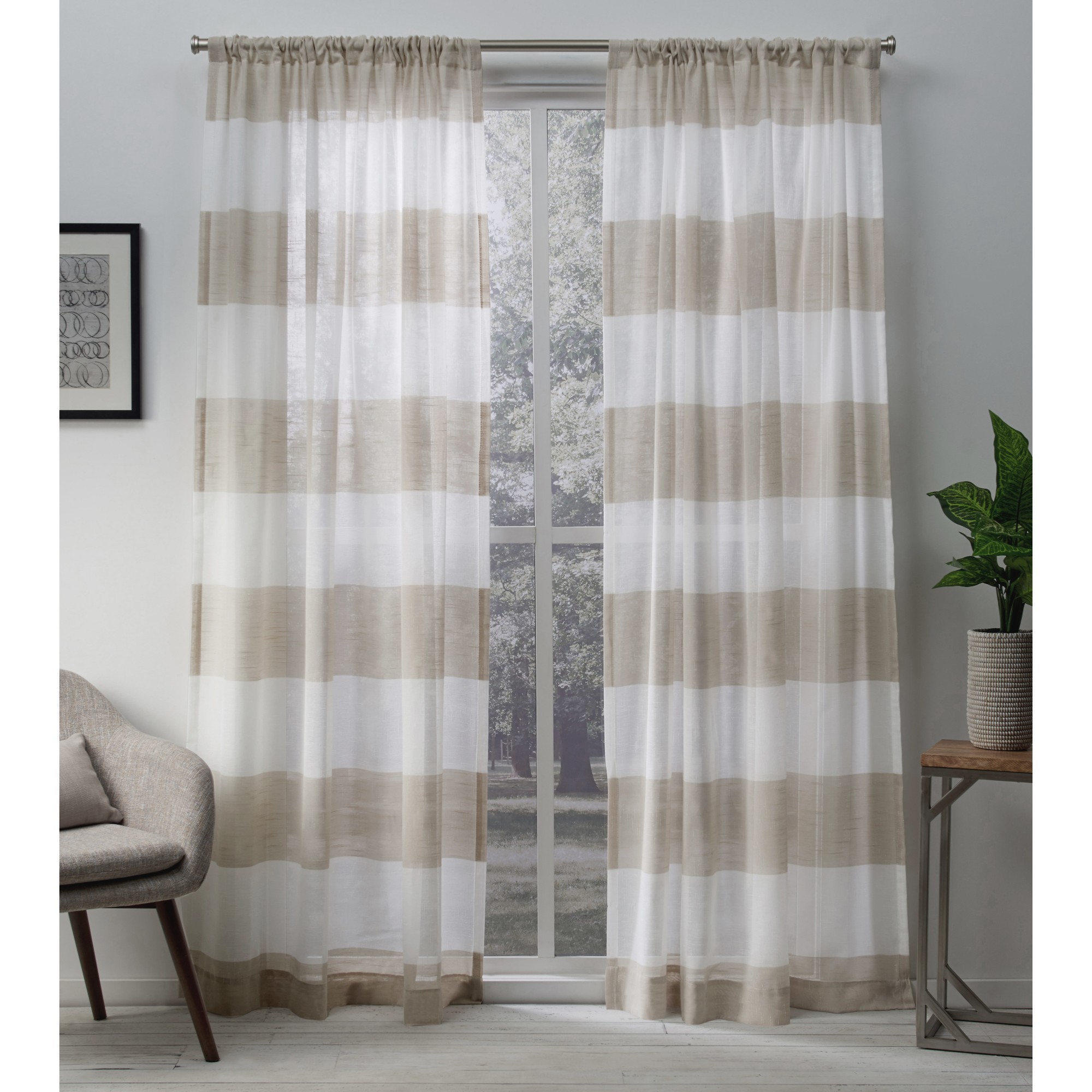 Exclusive Home Curtains 2 Pack Darma Sheer Linen Rod Pocket Curtain Panels, Linen, 50x96
