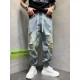 thumbnail image 4 of Pantalones Harem con Agujeros Jeans para Hombres Pantalones Vaqueros Rotos Masculinos Hip Hop Ropa de Algodón Desgarrada Tallas Grandes Y2k 2000s Baggy Xs, 4 of 5