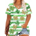 thumbnail image 3 of TKLPEHG St. Patricks Day Shirts Women Crew Neck Plus Size Tops Green Irish Shamrock Print Graphic Tee Short Sleeve Striped Shirt (Z01_Green,XXL), 3 of 5
