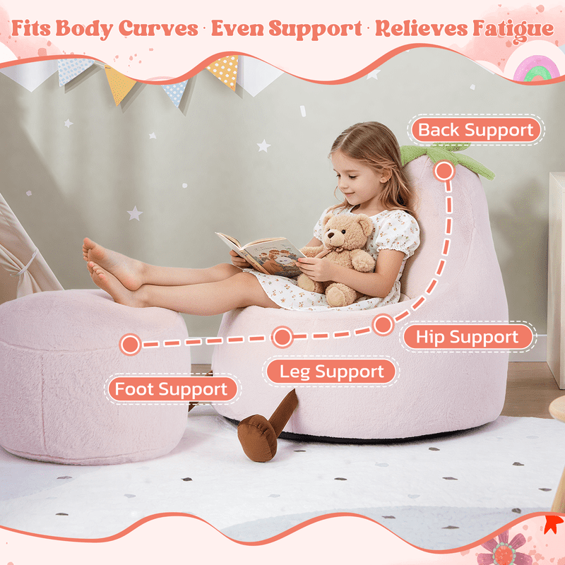 Simple Deluxe 2.5 ft Kids Bean Bag Chair, Faux Rabbit Fur Round Sofa with Handle and Washable Cover, Pink