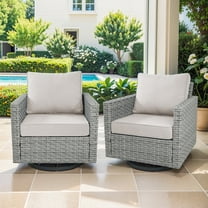 Planntonneo Wicker Patio Chair Set of 2, Outdoor Swivel Gliders Rocking Chairs for Garden Deck Porch Pool, Light Grey/Beige