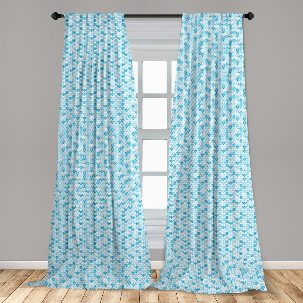 Watercolor Curtains 2 Panels Set, Ocean Waves Inspired Curves in