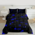 thumbnail image 2 of Homewish Fashion Square Honeycomb Bedding Comforter Set for Teen, Neon Gradient Abstract Twin Comforter Sets, Blue Checkered Reversible Bedding Set, Ultra Soft Bedroom Decor, 2 Pieces, 2 of 8