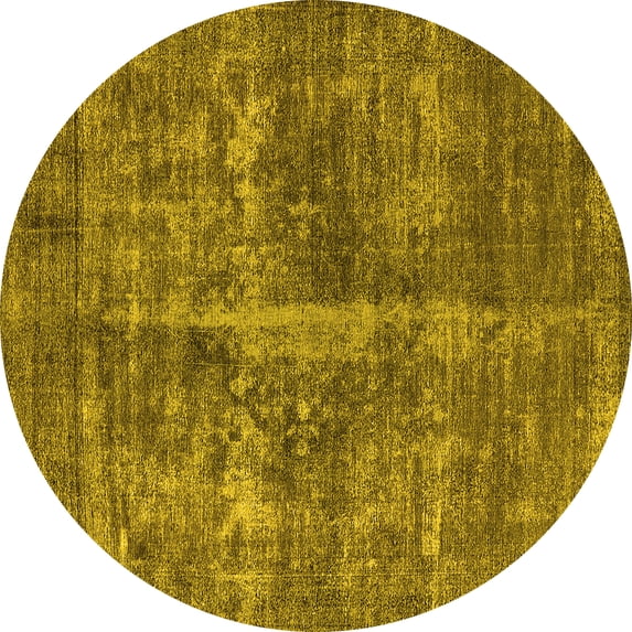 Ahgly Company Machine Washable Indoor Round Oriental Yellow Industrial Area Rugs, 6' Round