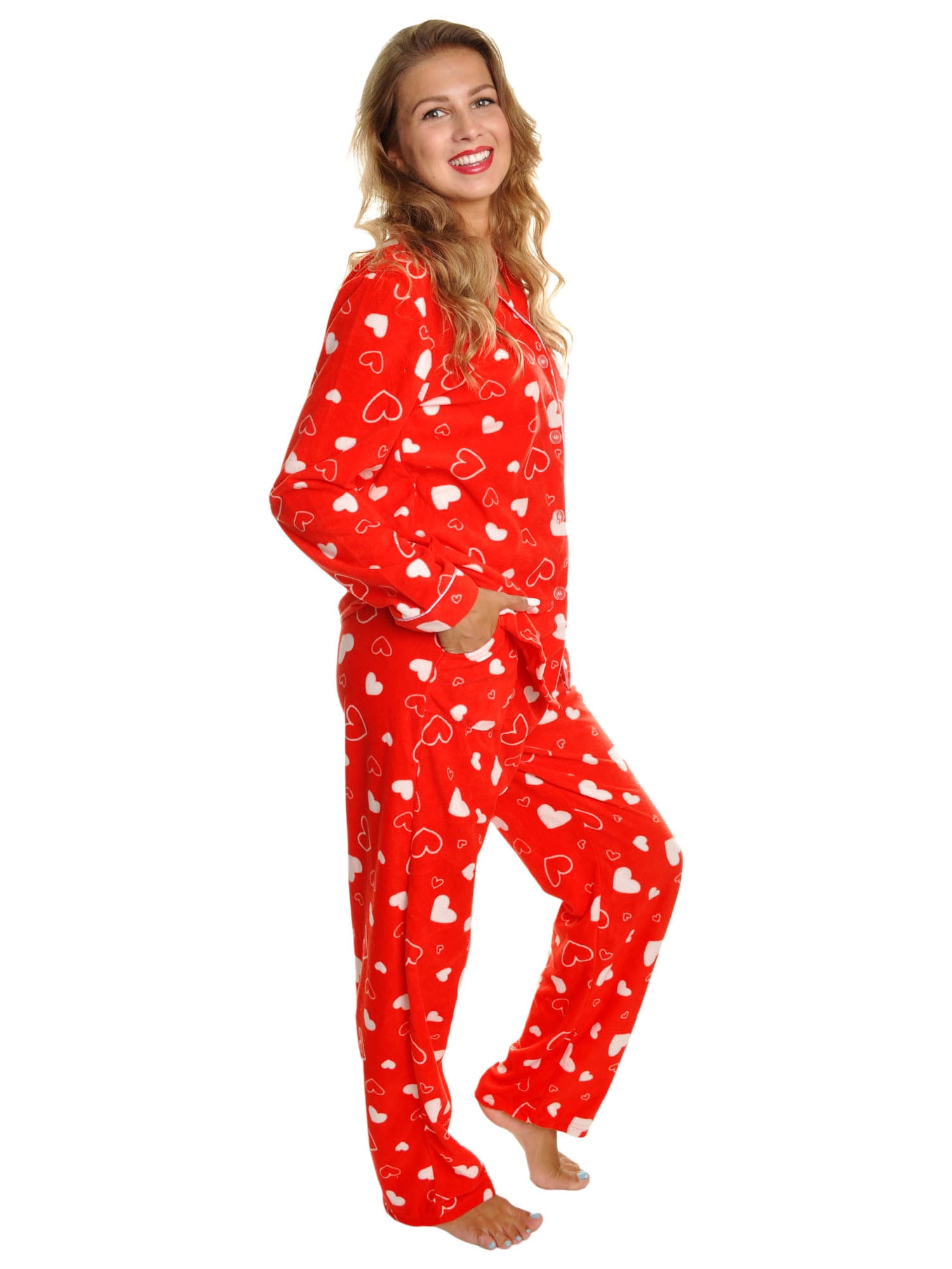 Angelina Cozy Fleece Notch Collar Pajama Set with Pockets (1Pack
