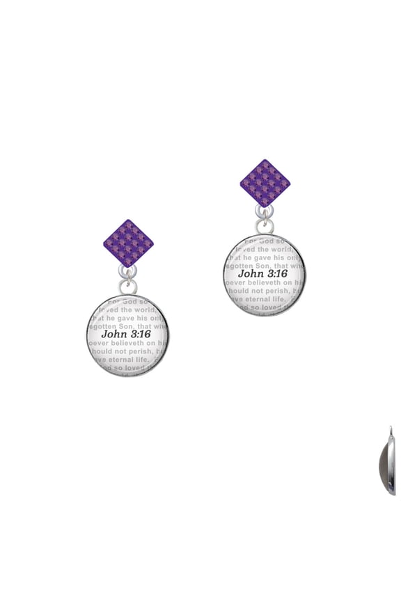 Domed John 3:16 Purple Crystal Diamond-Shape Earrings