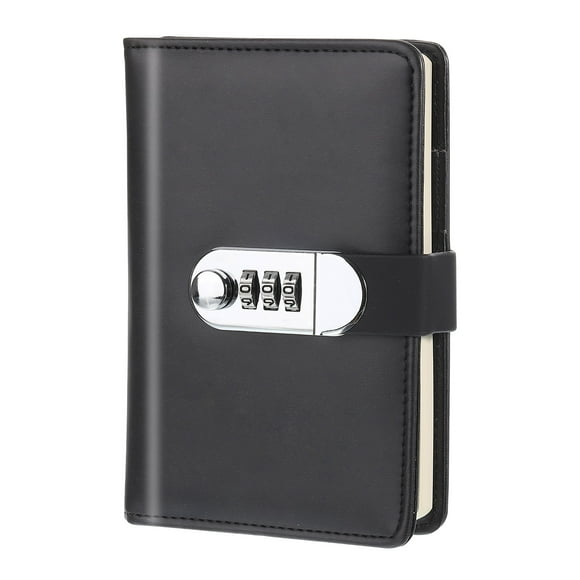 Diario A6 con cerradura, cuaderno de cuero lindo para journaling, diario negro