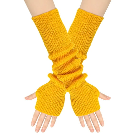 Namzi Knitted Arm Warmers Long Warm Arm Sleeves Fingerless Thumb Hole Gloves Winter Wrist Warmers Over Elbow Gloves,Dark Yellow