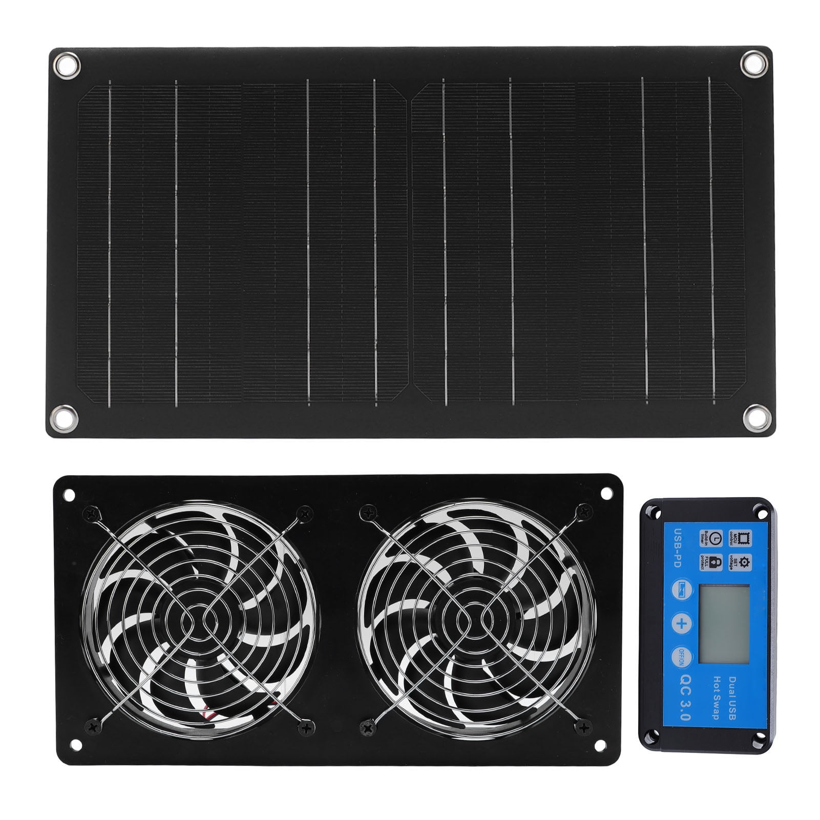 Solar 6 Inch Double Exhaust Fans 20W Solar Panel Powered Ventilation ...