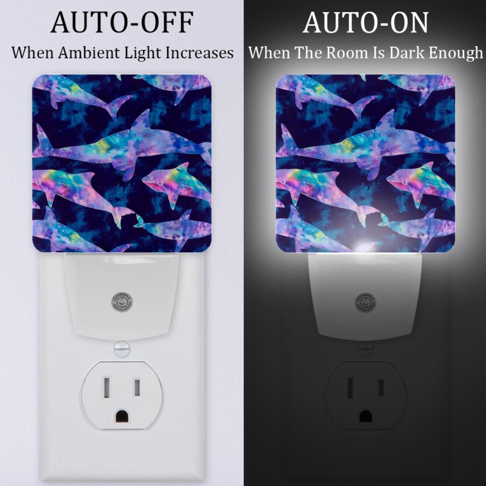 PhooArto Tie Dye Whale and Shark Pattern Plug in LED Night Light Auto Sensor Dusk to Dawn Decorative Night for Bedroom, Bathroom, Kitchen, Hallway, Stairs, Baby's Room, Energy Saving