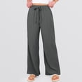 thumbnail image 5 of Palazzo Pants for Women Dressy Casual Summer Flowy Wide Leg Beach Pants with Pockets Elastic High Waist Lounge Trousers Dark Gray L 29" Insaeam, 5 of 6