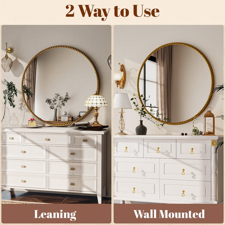 BEAUTYPEAK 36" Round Large Vintage Mirror Decorative Bathroom Mirror, Gold