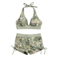 thumbnail image 3 of qucoqpe Two Piece Bikini Sets for Women Fashion Floral Print High-Waisted Bathing Suits Halter Bra Swimwear with Ruched Boyshorts‌, 3 of 6