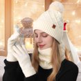 thumbnail image 3 of Rdhnmea Women Winter Beanie Hat Scarf Gloves Set, 3 Pcs Fleece Knitted Pompom Hat Thick Warm Neck Scarf and Gloves Winter Gift Accessories, 3 of 9