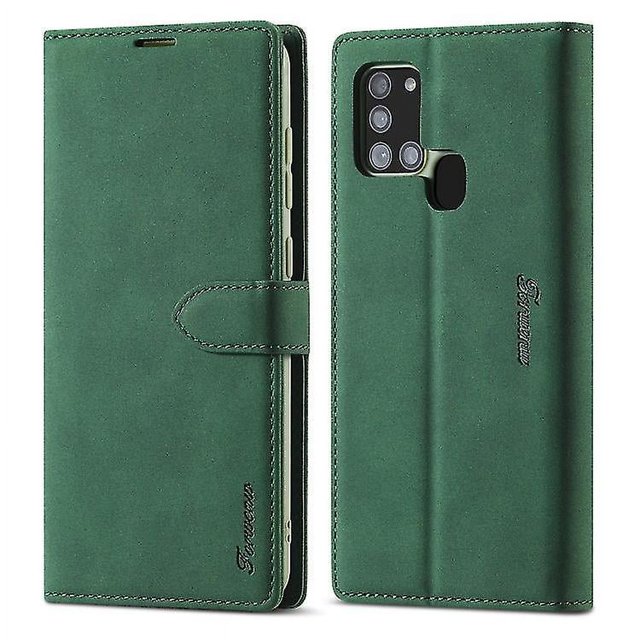 Funda de cuero con tapa horizontal mate para Samsung Galaxy A21s Forwenw F1 Series, con fuerte magnetismo, con soporte, ranuras para tarjetas, billetera y marco de fotos.