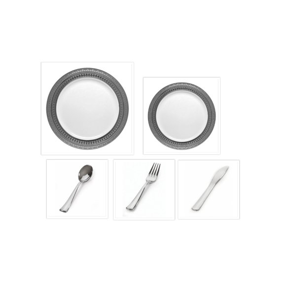 Party Source Symphony Collection Plastic Party Dinner Plates 9" Salad Plate 7" Cutlery 100 Pcs