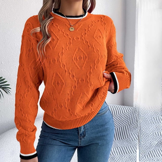 Suéter de cuello redondo para mujer, moda de invierno, ocio, color sólido, hombros descubiertos, manga larga, suéter de poliéster para mujer.