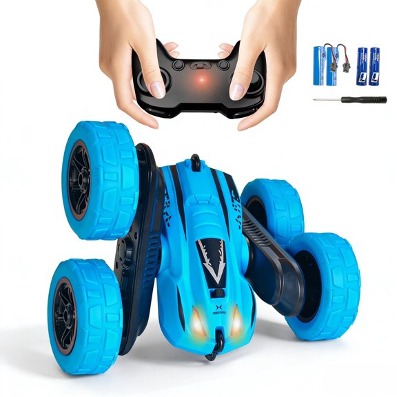 Remote Control Car, 4WD 2.4GHz Double-Sided RC Stunt Car, 360° Rotating Electric Rechargeable Toy Car with LED Lights, Gift for Boys Girls Ages 6
