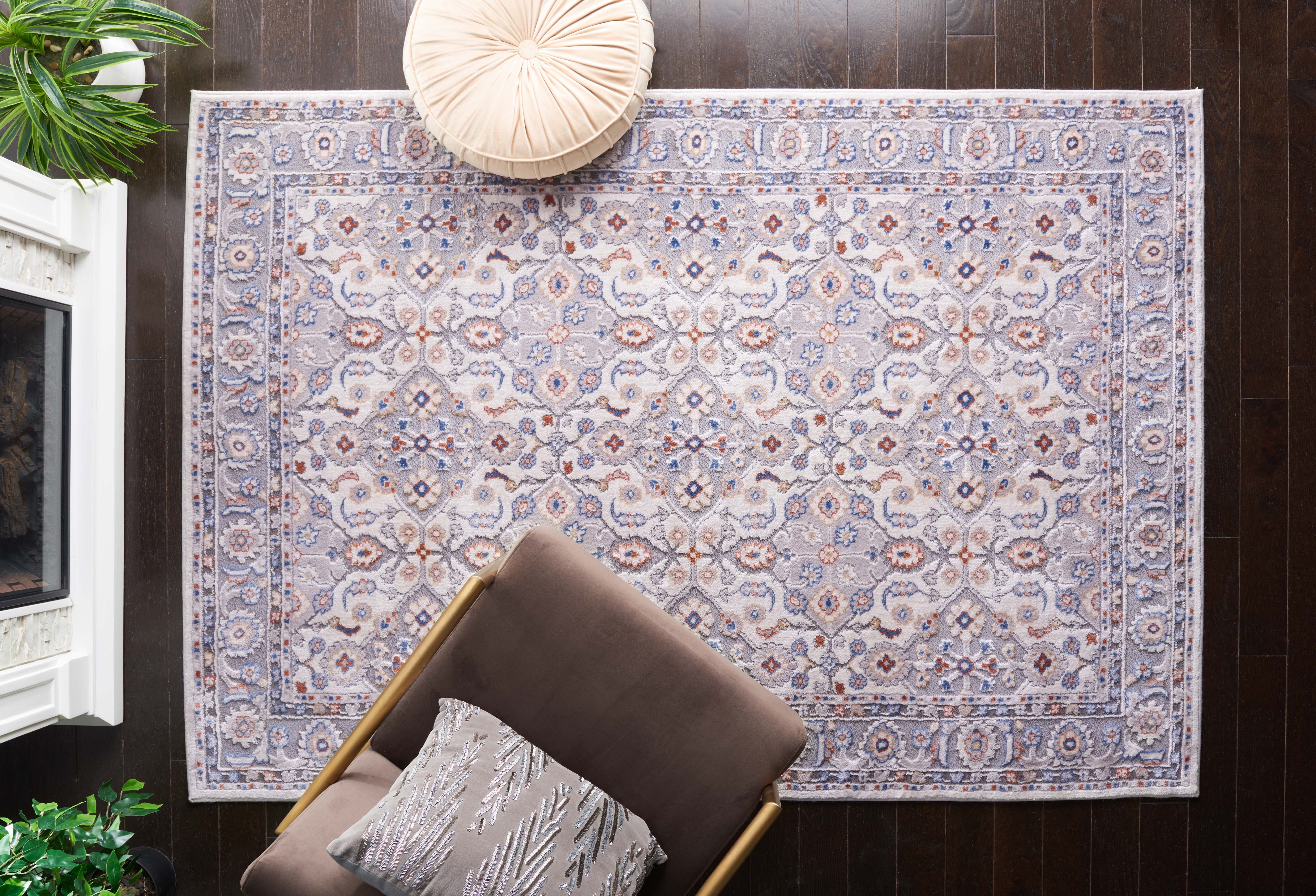 Mainstays Neutral Multi Area Rug, 5 ft x 7 ft, Grey/Blue Rust