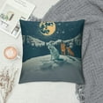 thumbnail image 2 of Winter Emoji Decorative Throw Pillow Case Christmas Theme Forest Fox Rabbit Reindeer Snowy Mountains, Cushion Cover for Couch Living Room Car,  Slate Blue and Pale Orange, 2 of 5
