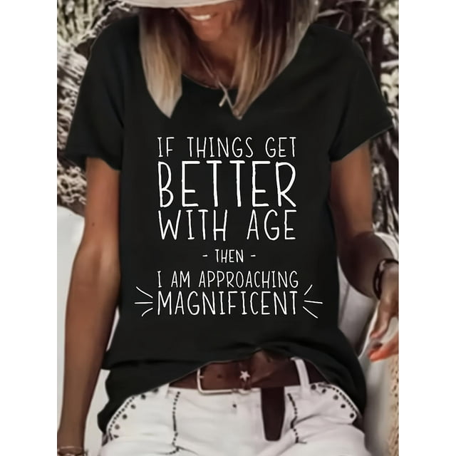 Casual "Better with Age" Print T-Shirt - Short Sleeve Crew Neck for Spring & Summer - Women's Clothing