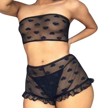 

MEGAWHEELS 2 Pcs Lingerie Lace Sexy Cute Babydoll sleepwear Set for Women