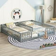 thumbnail image 3 of Double Twin Size Floor Beds with Fence and Guardrails Design, Solid Wood Double Twin Platform Bed for 2, Montessori Floor Beds for Boys Girls Teens, No Box Spring Needed, Easy Assembly, Grey, 3 of 7