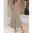 thumbnail image 2 of FUNING Women's 2025 Summer Casual Flutter Short Sleeve Crew Neck Smocked Elastic Waist Tiered Midi Dress, 2 of 7