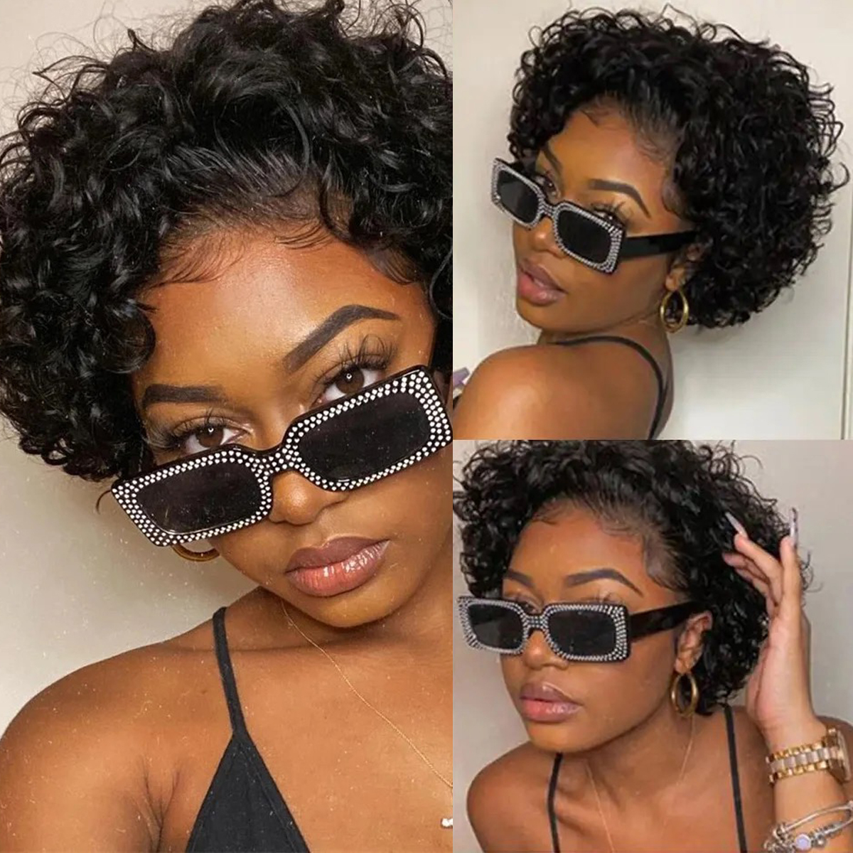 Short Curly Pixie Cut Wig 13X1 Lace Front Human Hair Wigs for Women Bob Wigs Suncolor Hair Pelucas Cortas Rizadas