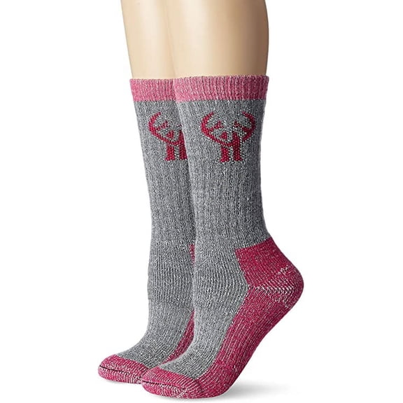 Huntworth Womens Socks, Merino Wool Heavyweight Cushion Boot Crew Socks, 2 Pairs