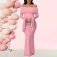 thumbnail image 6 of Women's Maternity Off Shoulder Dresses Split Long Sleeve Pregnancy Photography Dress for Baby Shower Party, 6 of 6