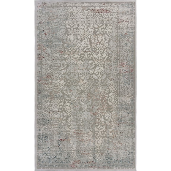 LR Home Neutral Distress Oriental Accent Rug, Gray / Ivory, 1'10" x 3'