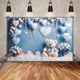 thumbnail image 2 of Teddy Bear One Birthday Photocall Backdrop Boys Blue White Balloon Draping Cloth Flower Background 3D Party Props, 2 of 8