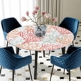 thumbnail image 5 of Elastic Fitted Round Tablecloth, Red Orange Grey Coral Coastal Waterproof Stretch Table Cover for 36"-44" Tables, Summer Beach Seaside Nautical Washable Outdoor Tablecloths for Patio, Picnic, Camping, 5 of 9