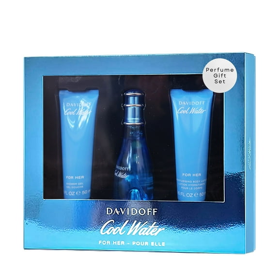 Davidoff Cool Water For Her 3 pc. Set Shower Gel, Body Lotion 1.6 oz. EDT Spray 1.7 oz