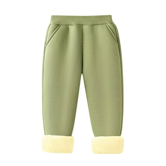 Unisex Girls Boys Sherpa Lined Sweatpants Kids Winter Warm Elastic Waist Fleece Joggers Pants with Pockets 3-15Years