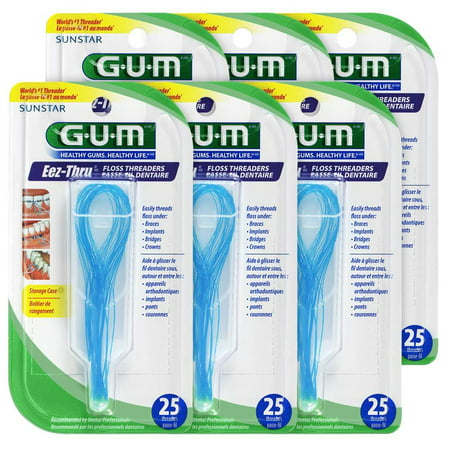 Gum Eez-Thru Floss Threaders, 25 count Pack of 6, Easily threads floss under bridges, orthodontic appliances, implants and between connected crowns. By