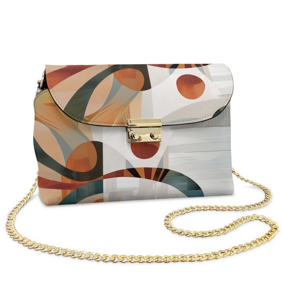 KUIFORTI Abstract Geometric Pattern Crossbody Leather Bag Casual Functional Medium Flap Crossbody Handbag with Chain Strap Trendy Shoulder Bag for Women for Camping Parties