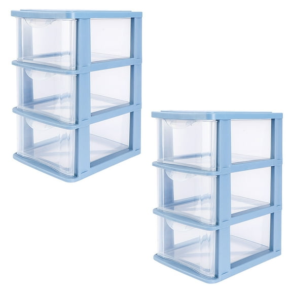 Worgeous  2 Pcs Storage Box Organizer Transparent Boxes Drawer Office Blue