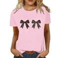 thumbnail image 2 of Women's T-Shirts Casual Round Neck Bow Print Stylish Tee Top for Everyday Wear, 2 of 3