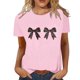 thumbnail image 2 of Camiseta informal de mujer con estampado de lazos: cuello redondo, manga corta, mezcla de poliéster y spandex, tallas S-XXL, para todas las estaciones, 2 of 3
