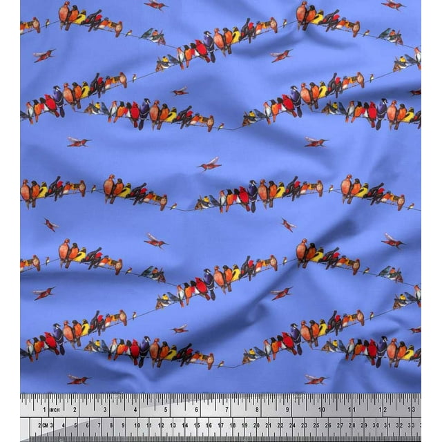 Soimoi Rayon Crepe Fabric Colorful Bird Print Sewing Fabric Yard 46 Inch Wide