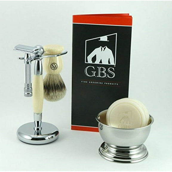 Merkur 34001 Hd Razor, Fs Silvertip Badger Ivory Brush, Chrome Bowl, GBS Soap...