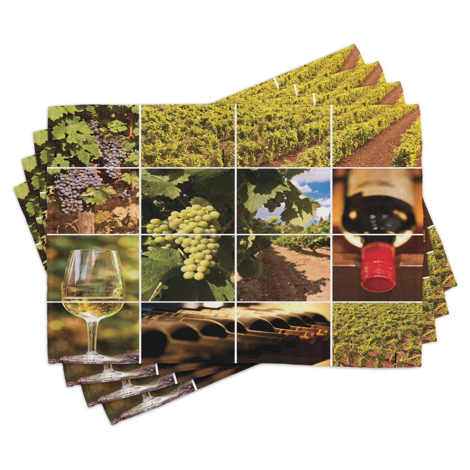 Vineyard Placemats Set of 4 Vineyard Landscapes Purple Grapes French Bottle Glass Rustic Cellar