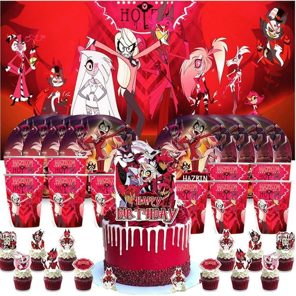 Hazbin Hotel Birthday Cups Party Supplies Decor Backdrop Plates Fans Decorations Banner