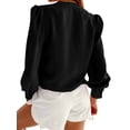 thumbnail image 3 of Long Sleeve Women V-Neck Blouse Female Lady Button Silk Shirt Tops, 3 of 5