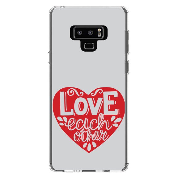 DistinctInk Clear Shockproof Hybrid Case for Samsung Galaxy Note 9 - TPU Bumper, Acrylic Back, Tempered Glass Screen Protector - Red Heart - Love Each Other