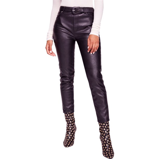 Jeans ajustados de piel sintética Free People con cinturón para mujer negro 31